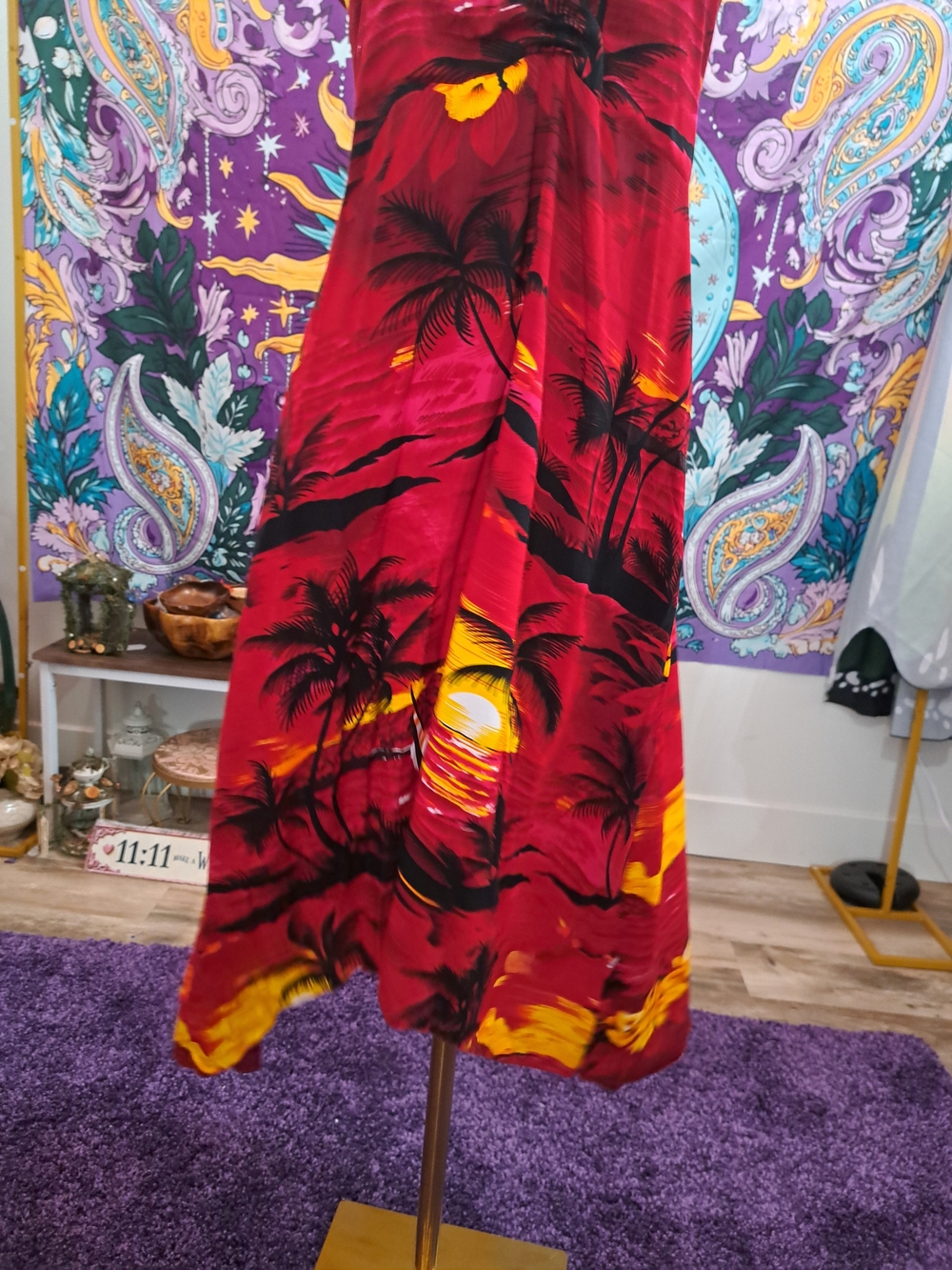 Sunset Spell Tropical Halter Dress | Red Palm Print Maxi Dress XL - Picture 3 of 5